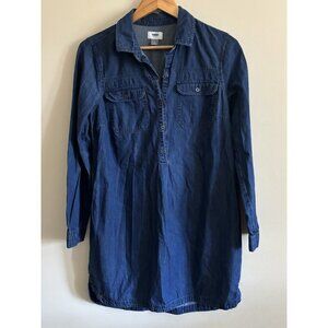 Old Navy Women’s Denim Chambray Long Sleeve Collared Tunic Shirt Dress Sz Medium